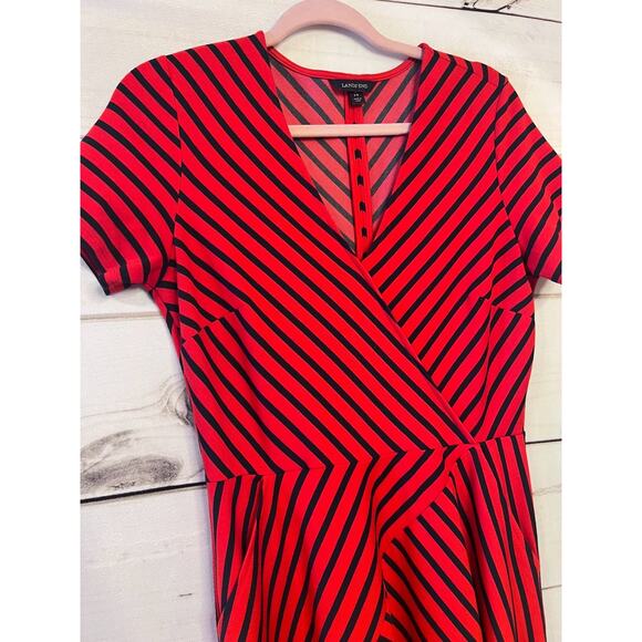 Lands' End Size SM 6/8 Dress Red with Dark Navy Stripes V Neck - Picture 5 of 5